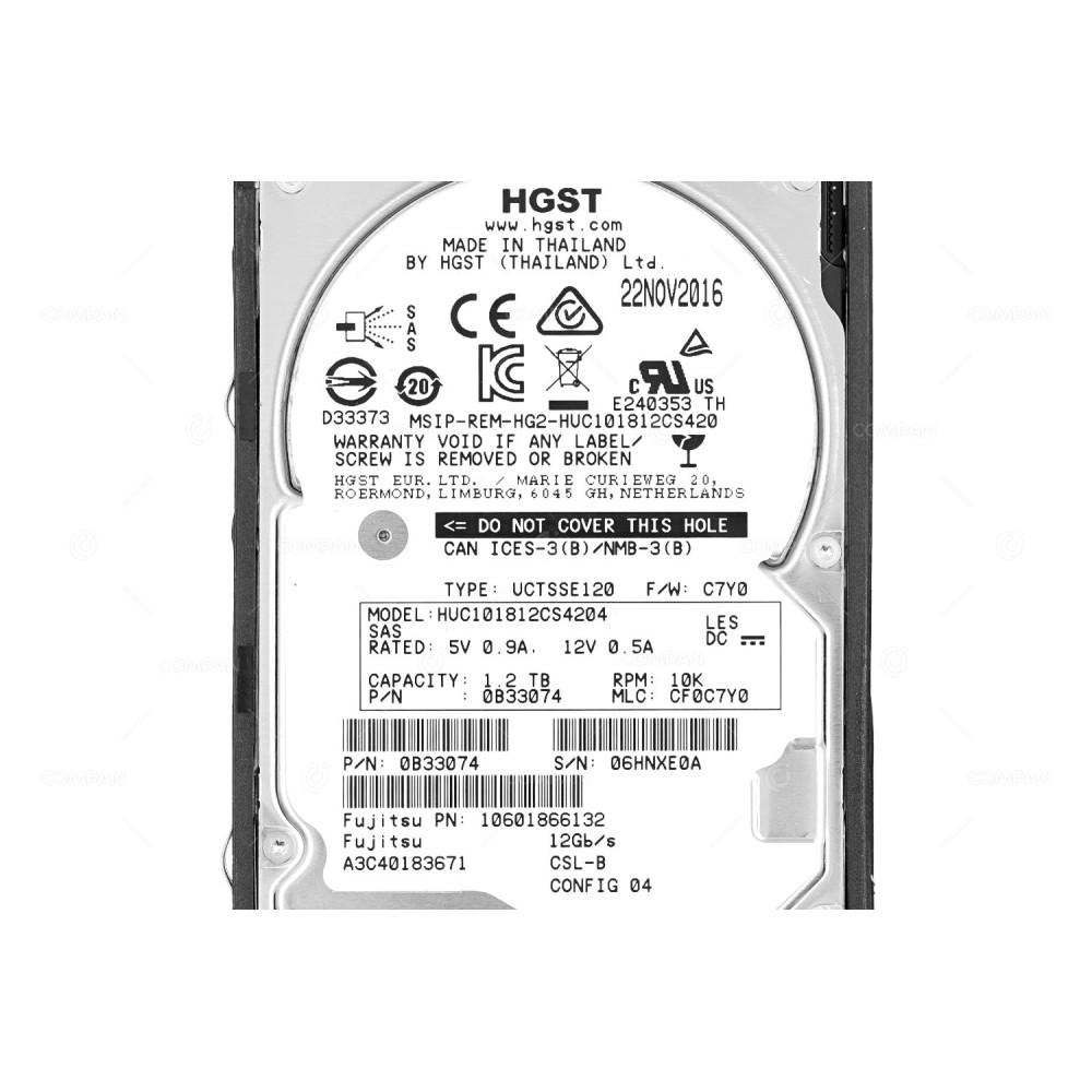 10601866132  FUJITSU  HDD 1.2TB 10K SAS 12G 2.5" SFF FOR FUJITSU PRIMERGY